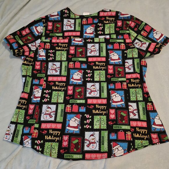 Scrubstar Christmas Holiday Santa‎ Frosty Scrub Top XL XG 100% Cotton - Picture 12 of 12